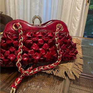 Elegant Red Women's Bag with Gold Chain